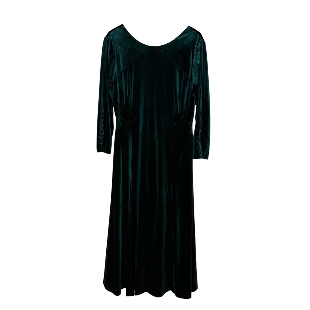 Tahari Arthur S. Levine Emerald Green Velvet Maxi Long Gown Dress Size 16 V-Back